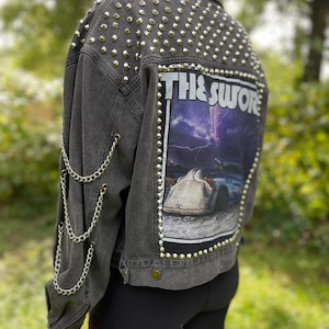 The Sword handmade silver studded battle jacket jean jacket
