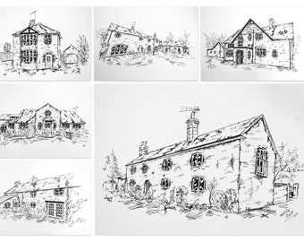 Hand drawn house portraits, bespoke home sketches, new home gift