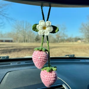 Crochet Strawberry hanging car charm
