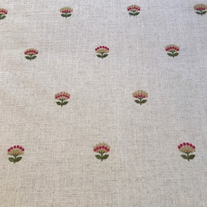 Floral Embroidered Fabric Sample: Cotton Linen Blend, Magenta Green Embroidery