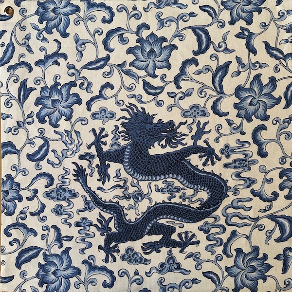 Scalamandre Chi’en Dragon Fabric Sample, Chinoiserie, Blue White Porcelain, Pillows Cushion Covers, Sewing Quilting Crafts, Linen Cotton