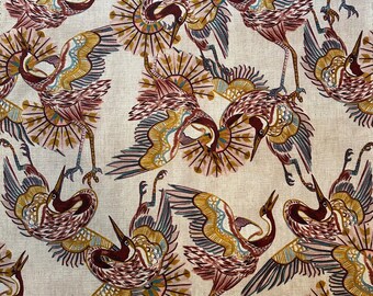 Stacy Garcia Crypton Fabric Sample, Stain Resistant, Quilting Sewing Upholstery, Pillow Making, Cushion Covers, Birds, Red Turquoise Gold