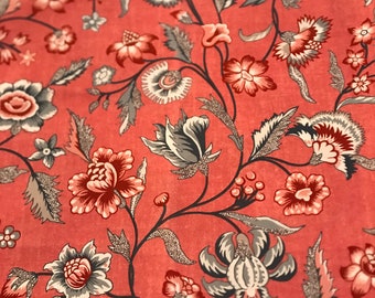 Jacobean Floral Fabric Sample, High-End, Fat Quarters, Crafts Quilting Sewing, Pillows Cushion Covers, Floral, Red, Blue, Cotton