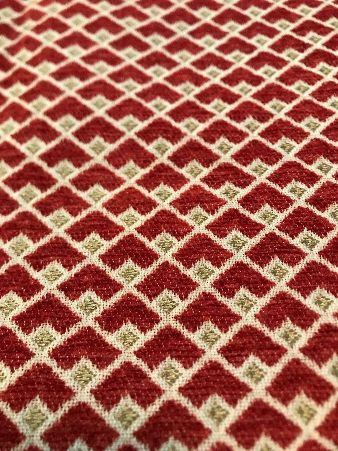 Diamond Pattern Upholstery Weight Fabric Remnant Red Beige Etsy
