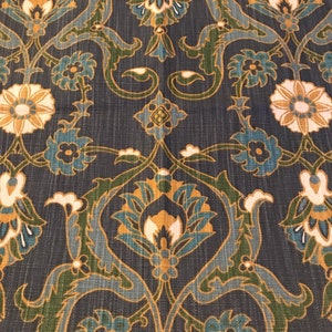 Fabric Remnants Samples, High-End, Fat Quarters, Crafts Sewing Quilting, Pillows Cushion Covers, Ogee, Blue, Floral, Cotton, Linen