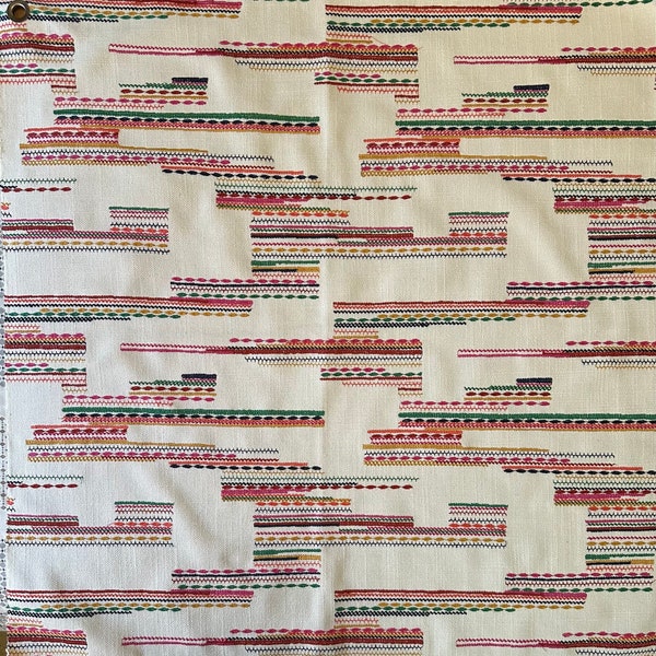 Abstract Embroidered Fabric Sample, Cotton, Pillows Cushion Covers, Sewing Ceafting Quilting, Fat Quarters, Red Pink Green Gold, Kids Crafts