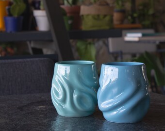 Porcelain Cup by CoRe Lab's "interference"- Green & Blue Glossy