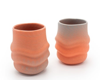 3D Printed Unique Porcelain Tumbler Colorful Fluctus Serie- Set of 2 - NO: 133/134