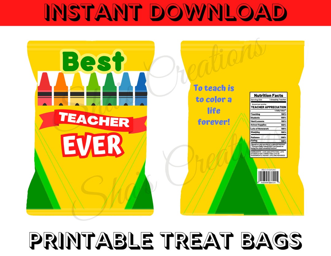Printable Teacher Appreciation Chip Treat Bags - Etsy
