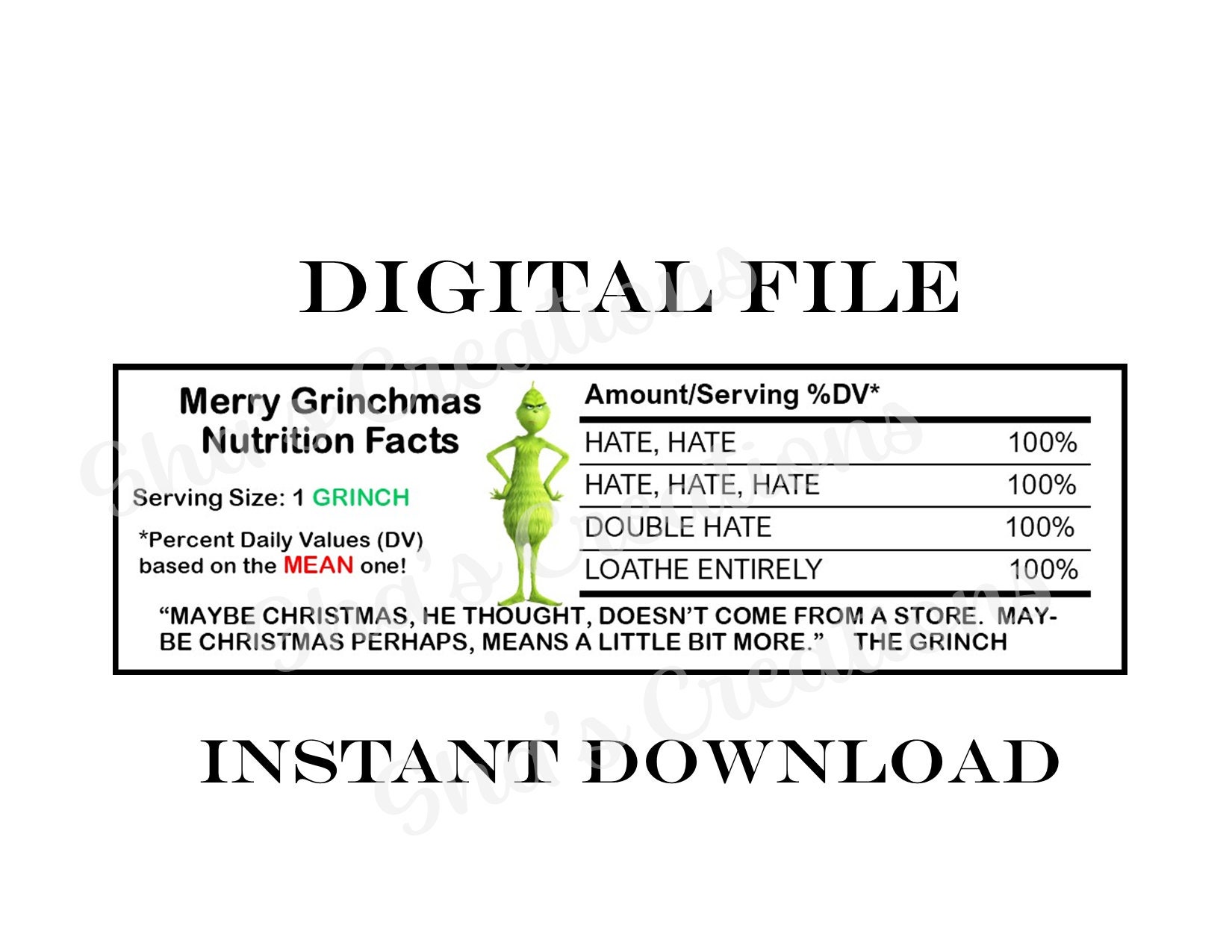 Grinch Nutrition Facts Etsy
