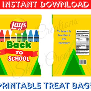 Printable Back To School Chip Treat Bags