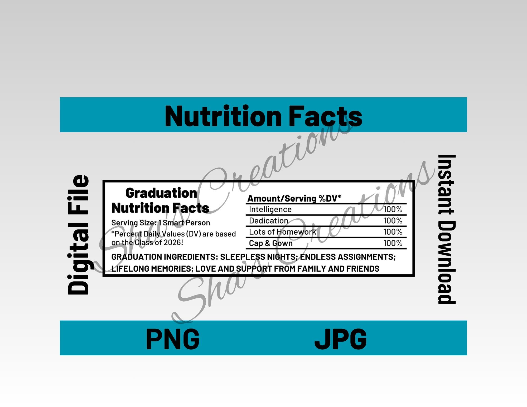 Gradutation Fatcs Graduation Nutrition Facts Class of 2026 PNG JPG - Etsy