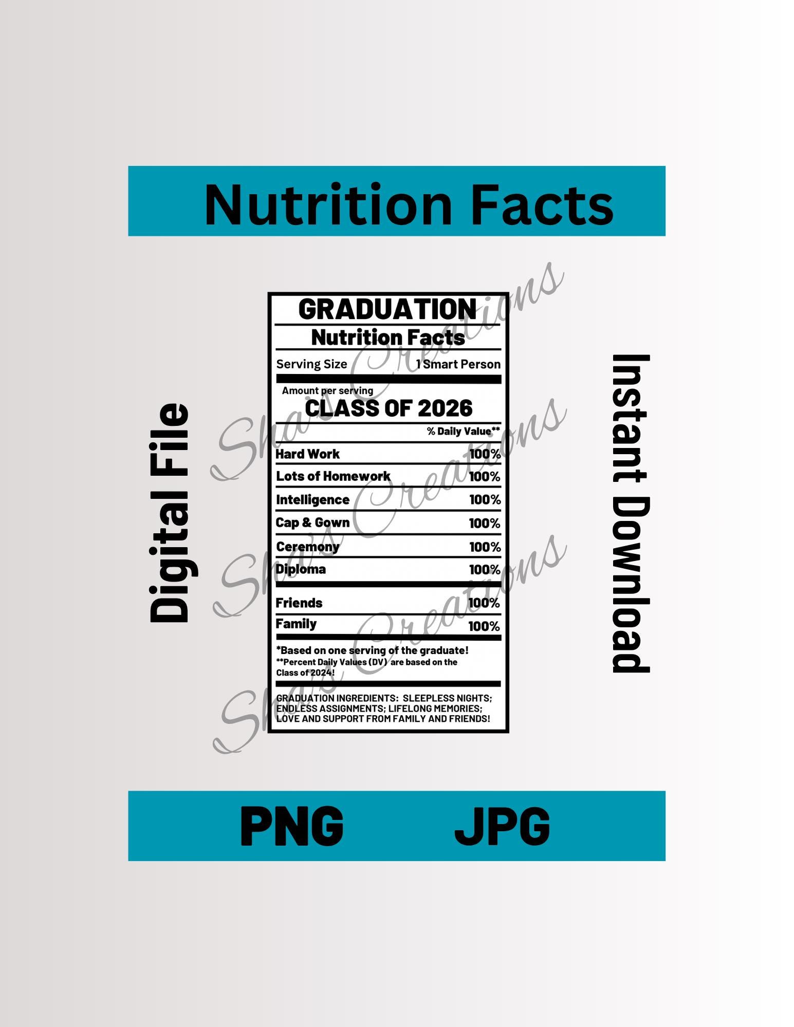 Gradutation Fatcs Graduation Nutrition Facts Class of 2026 PNG JPG - Etsy