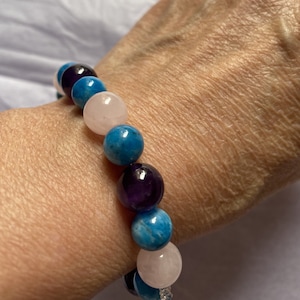 Apatite, Amethyst And Rose Quartz Bead Bracelet (10mm)