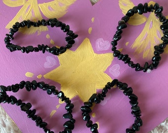 Black Obsidian chip bead bracelets-handmade