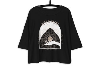 Midnight Sun "Rise & Shine" Creature of the Night Glowing Moon Loose drop shoulder crop top