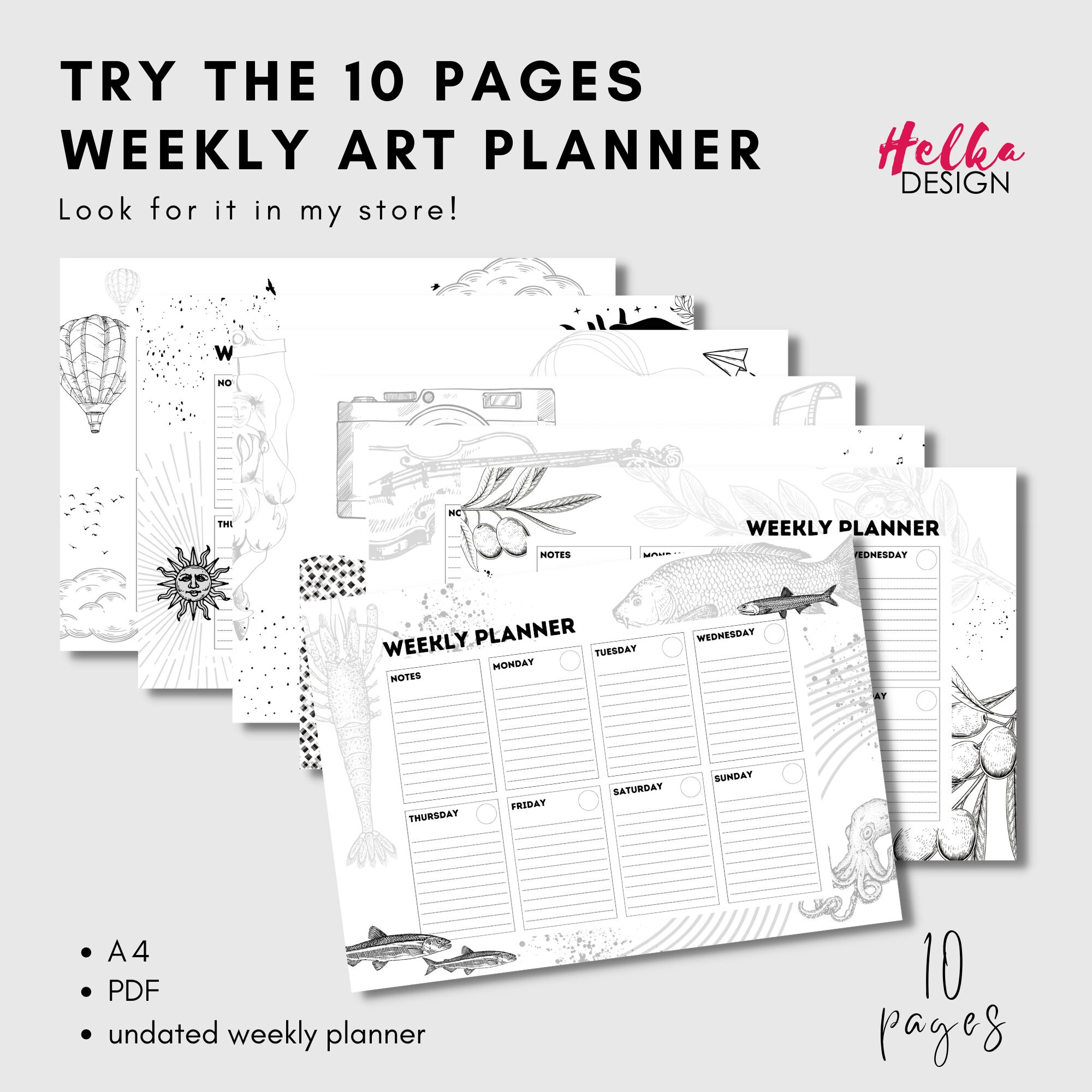 Weekly Planner A4 Size Fish Theme Weekly Planner Landscape - Etsy