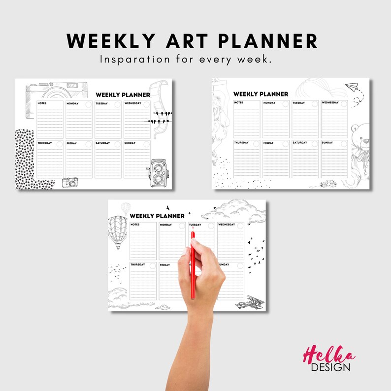 Weekly Planner Printable Landscape 10 Pages Artistic Weekly Etsy