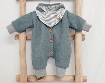 Fur lined suit, freely selectable fabrics, wool suit, mulesing-free, baby overalls, full fur overalls