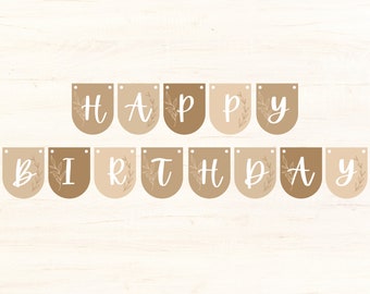 Neutral Boho Birthday Banner | Printable Neutral Birthday Decor Banner