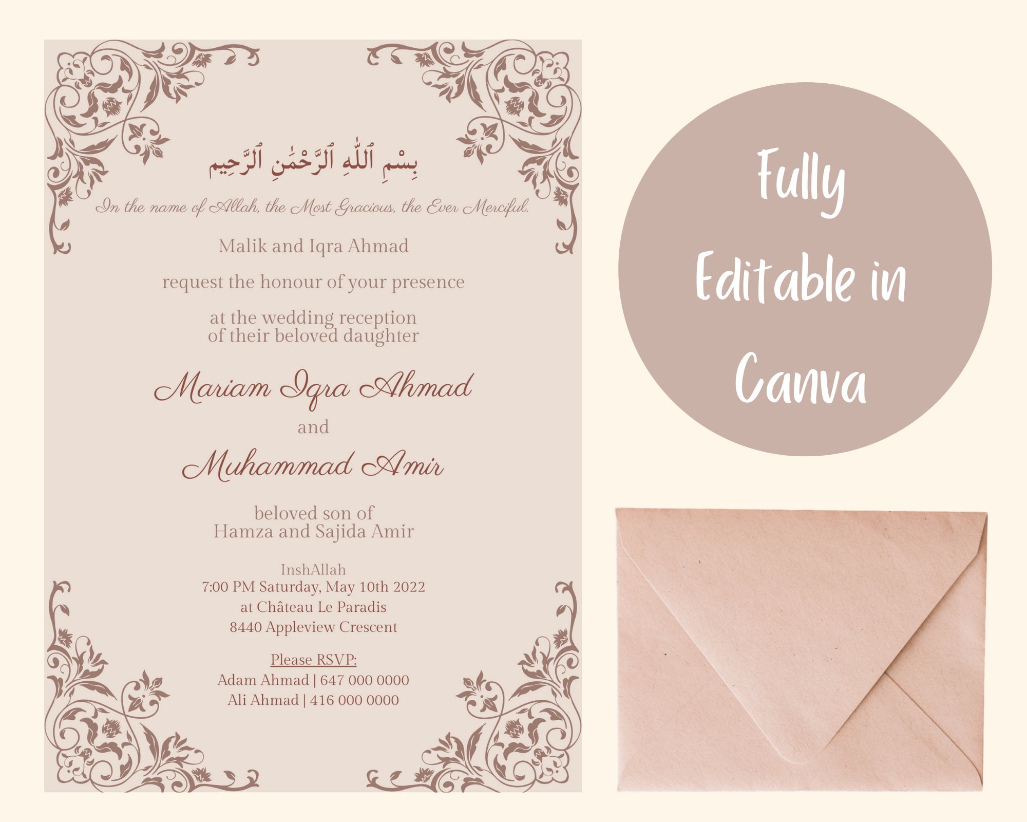 Editable Nikkah Wedding Invitation Floral Frame Islamic 