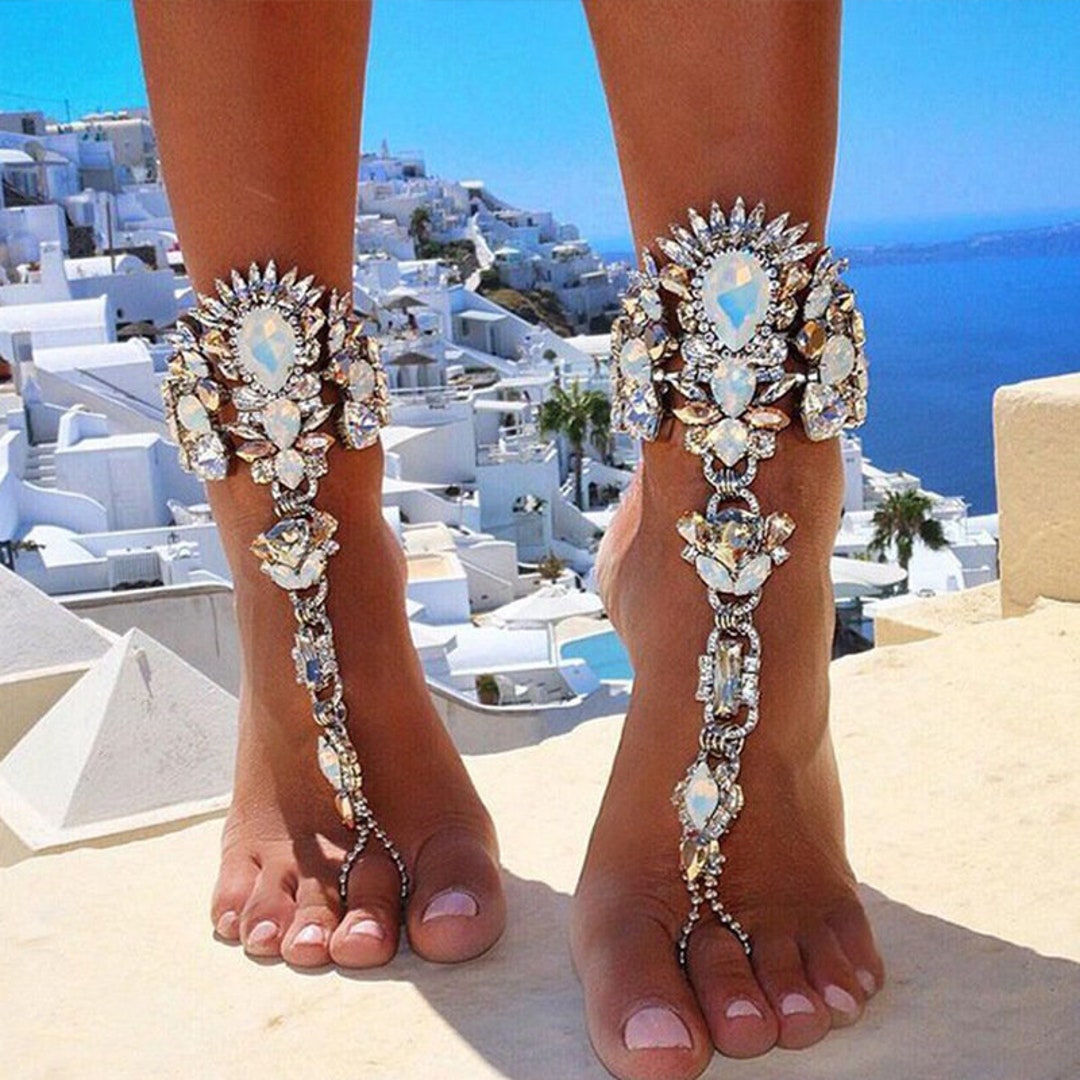 Crystal Barefoot Sandals Bridal Wedding Anklets pair - Etsy
