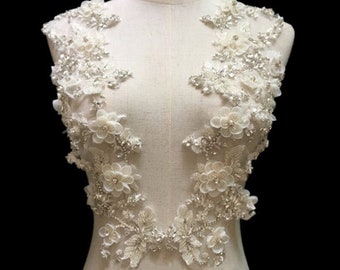 what is a paper dress 3D flowers Bridal Bodice Lace Applique, dance costume, bridal dress, ball gown
