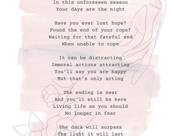 Original Poem A Plea for Hope Rose Poster Print