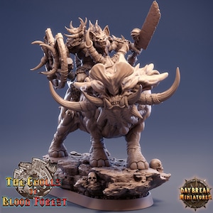 Gnoll de D&D, guerrero jinete de bestias, Gleesh sobre Grinderwulf, miniatura de resina impresa en 3D, 32 mm, de Daybreak Miniatures