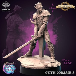 Gyth Corsair 3 - Githyanki Barbarian/Fighter | Astral Voyage | 3D Printed Resin Miniature | By Mammoth Factory