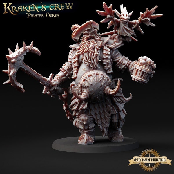 Ogre Capitaine Kraken | Ogres pirates de l’équipage Krakens | Miniature en résine imprimée en 3D | Par Keta-Minies