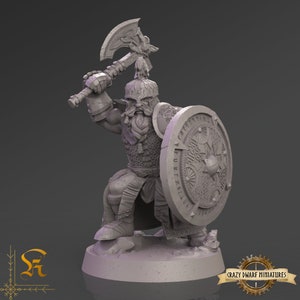 D&D Dwarf Fighter 2 | 3D Printed Resin Miniature | Various Scales | By Krizzart Miniatures