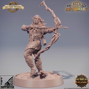 D&D Elf Ranger, Hunter, Archer | Dungeons and Dragons | Vinduu Bright Flight | 28mm/32mm Miniature | By Daybreak Miniatures