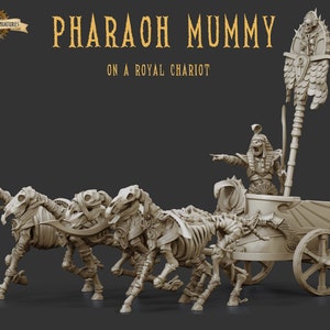 Skeleton Pharaoh on Royal Chariot | Pharaohs Legacy | 3D Printed Resin Miniature | By Crab Miniatures