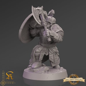 D&D Dwarf Fighter 4 | 3D Printed Resin Miniature | Various Scales | By Krizzart Miniatures