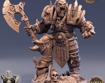 D&D Orc Barbarian/Fighter | Lord Primo Bataille | 3D Printed Resin Miniature | 32mm | By Daybreak Miniatures