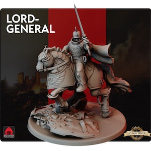 Imperial Lord General on Horse | 3D Printed Resin Miniature | By Red Pilgrim Miniatures