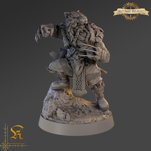 D&D Daermir, o Domador - Anão Ladino/Bárbaro | Miniatura de resina impressa em 3D | Várias Escalas | Por Krizzart Miniaturas
