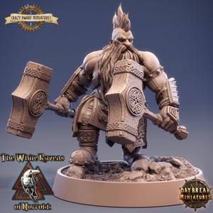 D&D Zwerg Barbar/Kämpfer | Feuerstein Hammerfell | 3D Gedruckte Harz Miniatur | 32mm | Von Daybuck Miniatures