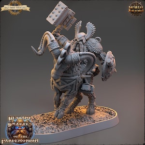 D&D Dwarf Paladin/Cleric | Trazdak Darkbane on Fire Goat | 3D Printed Resin Miniature | 32mm | By Daybreak Miniatures