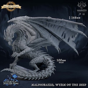Malphoraxes, Wyrm of the Deep - Black Dragon | Court Of The Sunless King | 3D Printed Resin Miniature | By Mammoth Factory