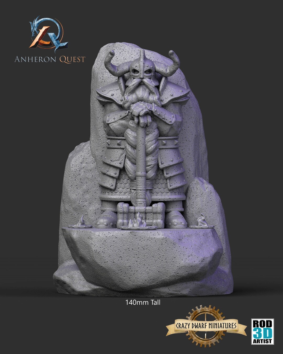 D&D Dwarf Statue Terrain Annor Statue 3D Printed Resin Miniature 32mm