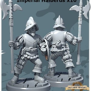 Puede incluir: Un conjunto de 10 figuras en miniatura sin pintar de soldados que sostienen alabardas. Las figuras llevan armadura y tienen rasgos faciales detallados. Las figuras están en una variedad de posturas. Las figuras están hechas de plástico y están listas para ser pintadas.