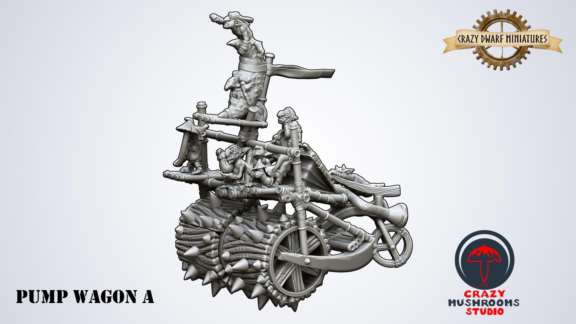 Goblin Pump Wagon | Crazy Mushrooms V3.0 | 3D Printed Resin Miniature | 28mm | By Crazy Mushrooms Studio