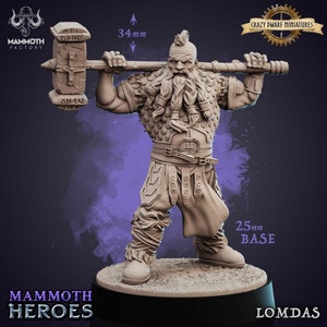 Lomdas - Dwarf Barbarian/Paladin | Legion Of Steel | 3D Printed Resin Miniature | By Mammoth Factory
