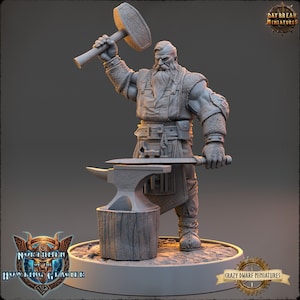 D&D Human Blacksmith | Varg Firebrand | 3D Printed Resin Miniature | 32mm | By Daybreak Miniatures