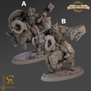 D&D Dwarf Ram Riders | 3D Printed Resin Miniature | Various Scales | By Krizzart Miniatures