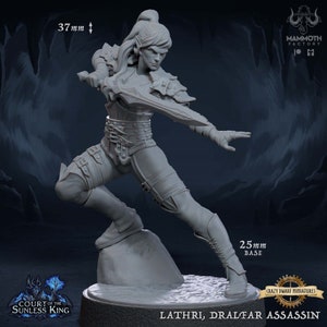 Lathri, Dralfar Assassin | Court Of The Sunless King | 3D Printed Resin Miniature | By Mammoth Factory