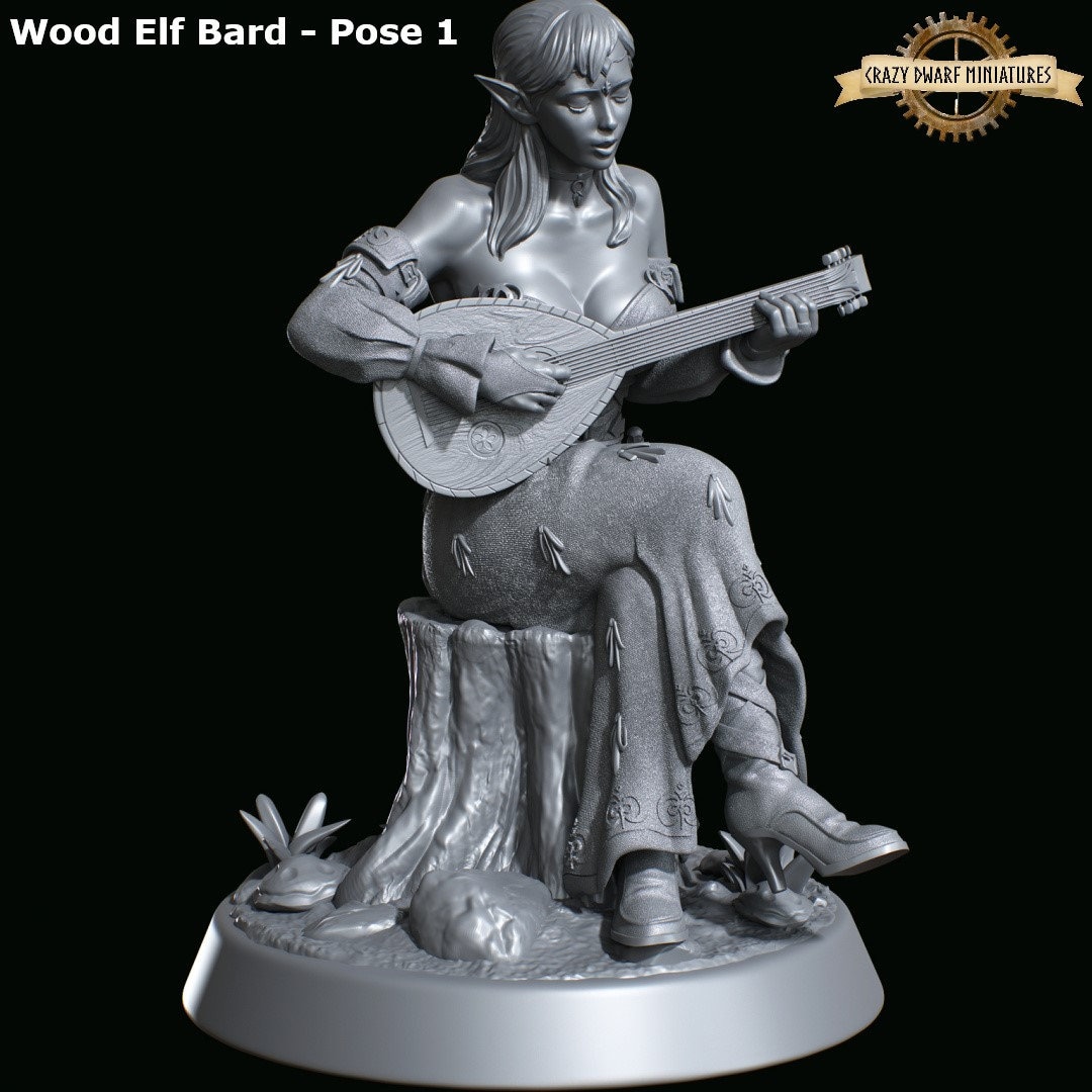D&D Wood Elf Bard (Lute or Flute) | 3D Printed Resin Miniature | By Hold My Miniatures