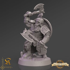 D&D Dwarf Fighter 3 | 3D Printed Resin Miniature | Various Scales | By Krizzart Miniatures